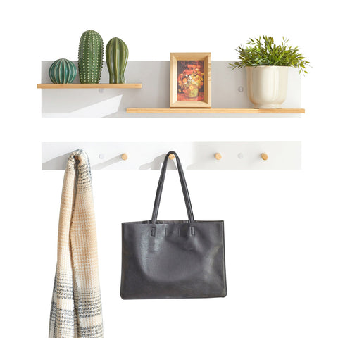 Wall Coat Rack with 2 Shelves 5 Hooks, FHK21-WN