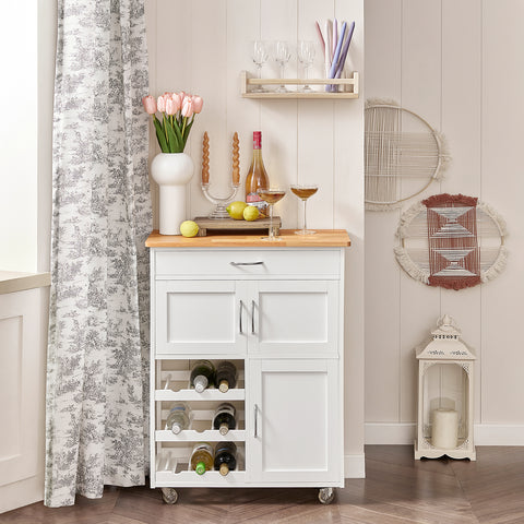 Kitchen Serving Trolley Cart with Doors and Drawers, FKW45-WN