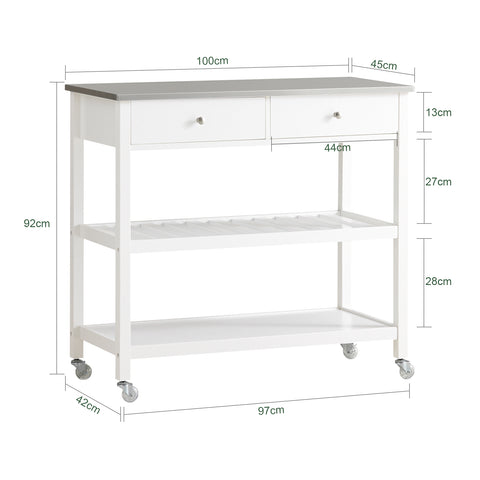 Kitchen Serving Trolley Cart with Stainless Steel Top, FKW47-W