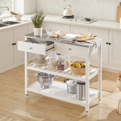 Kitchen Serving Trolley Cart with Stainless Steel Top, FKW47-W