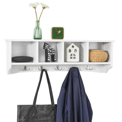 Wall Storage Coat Rack Cupboard White Wood, FRG48-L-W