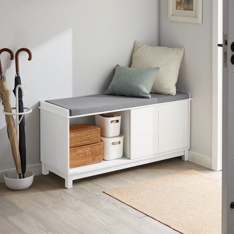 2 Cabinet-Doors, Drawer & Shelf Storage Bench, FSR86-W